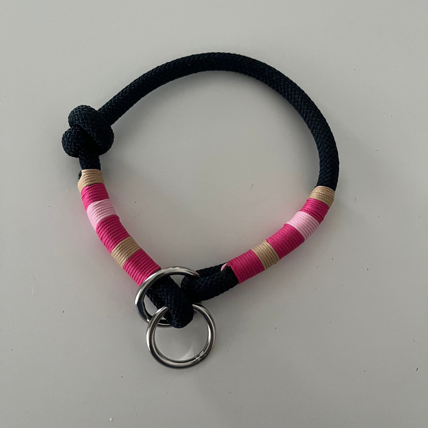 Wunderschönes Set Retriever Halsband und Leine, tiefseeblau, pink, rosa, sand Gr.S Einzelstück