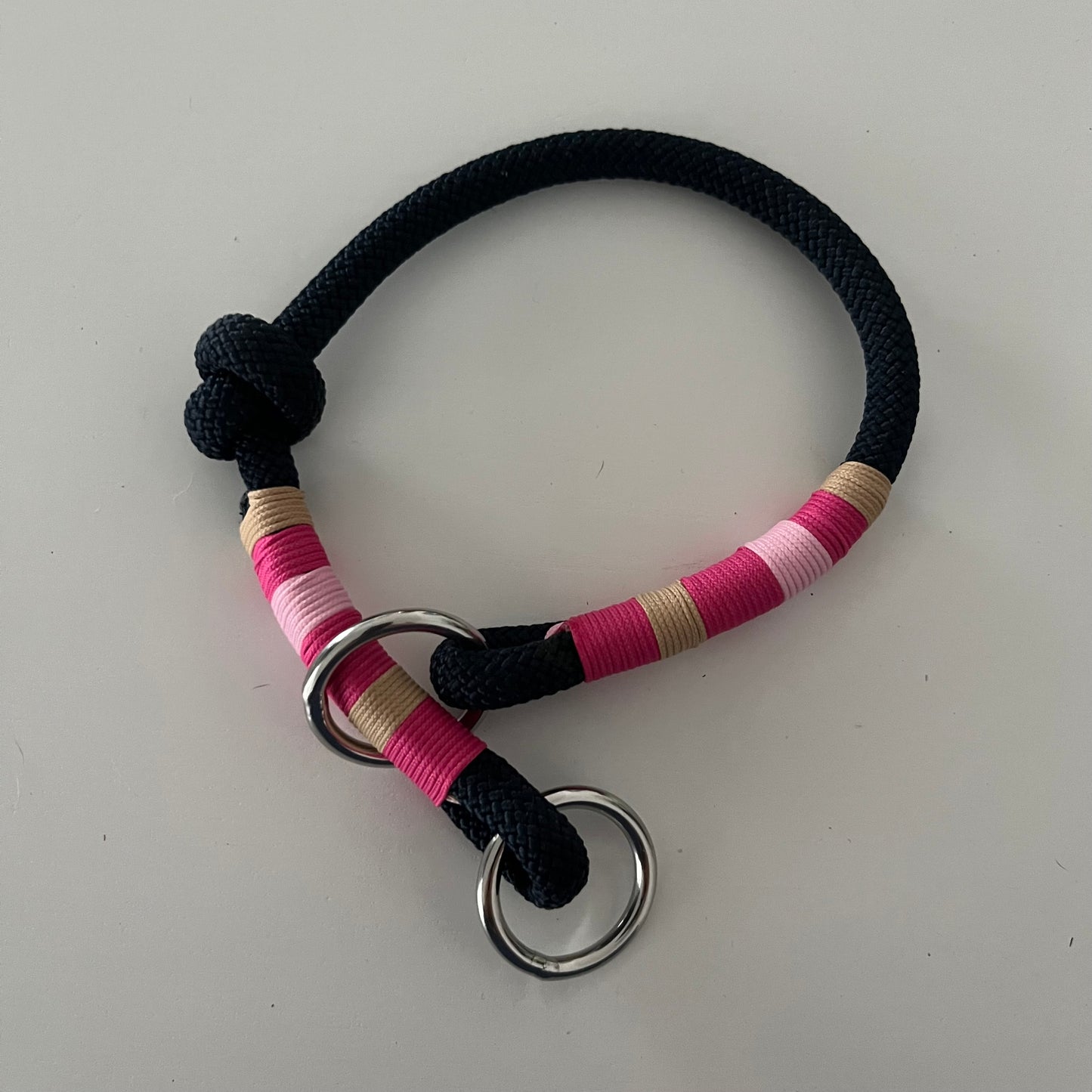 Wunderschönes Set Retriever Halsband und Leine, tiefseeblau, pink, rosa, sand Gr.S Einzelstück