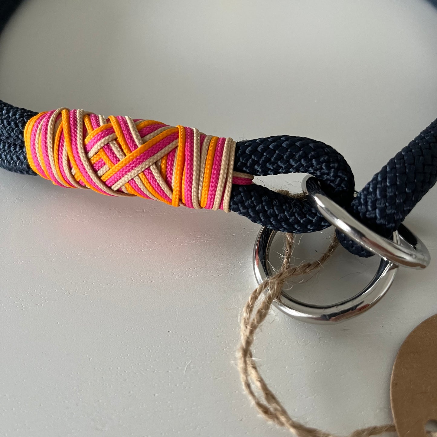 Retrieverhalsband mit Zugstop, tiefseeblau, pink, sand, orange, Kopfumfang bis 55cm, Größe verstellbar, Einzelstück