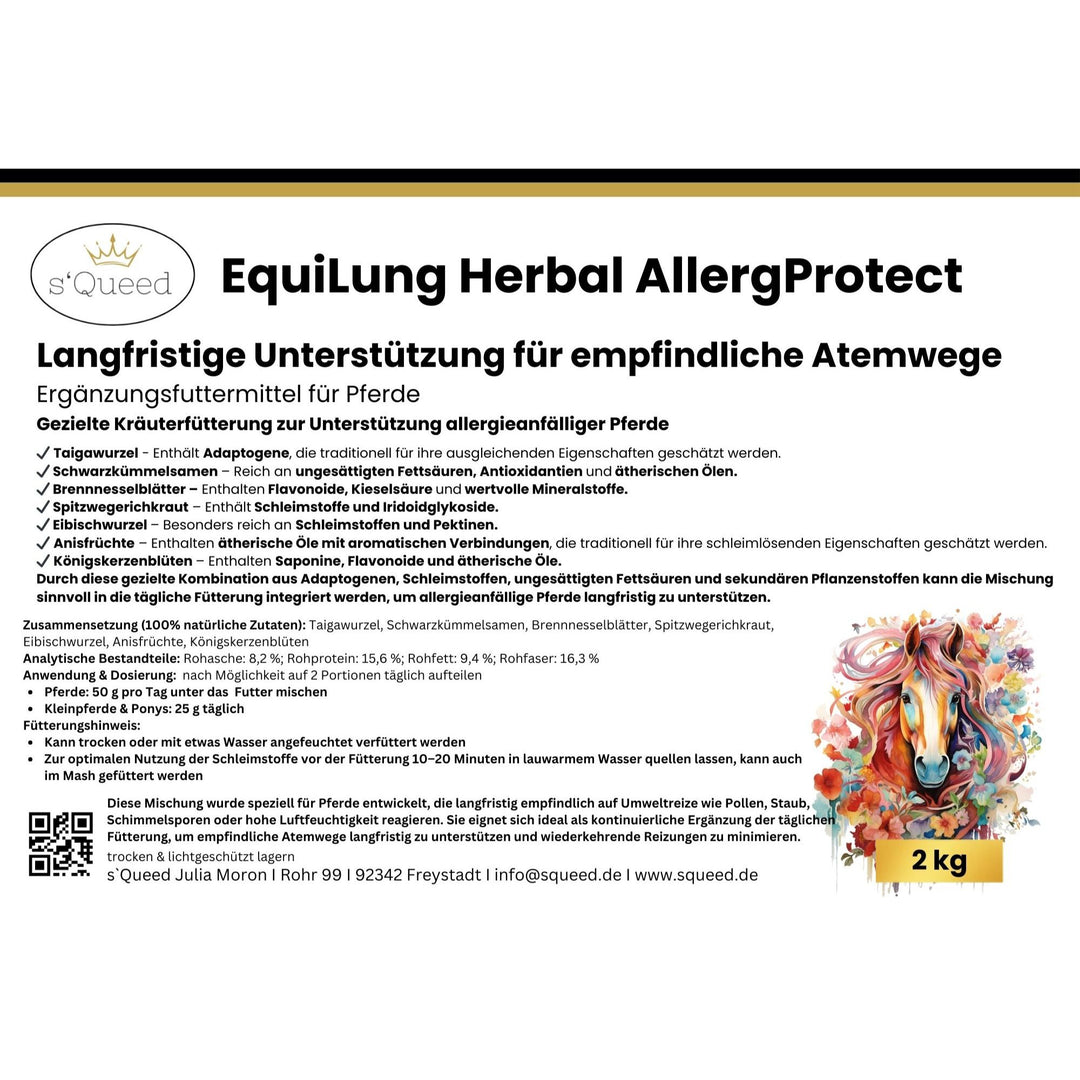 EquiLung Herbal AllergProtect Hustenkräuter für Pferde – zur langfristigen Unterstützung empfindlicher Atemwege bei staub- oder pollenbedingtem Husten