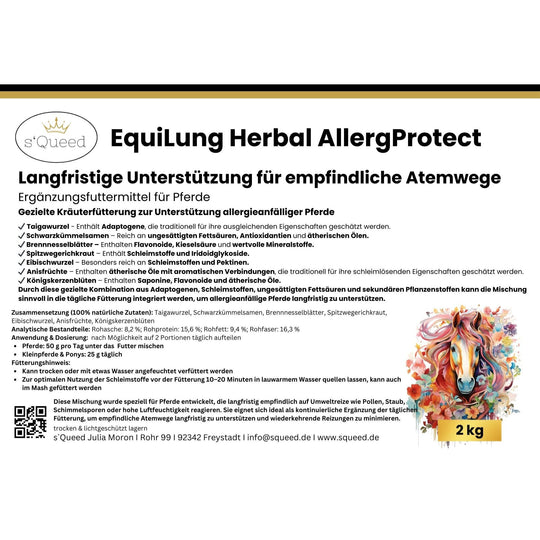 EquiLung Herbal AllergProtect Hustenkräuter für Pferde – zur langfristigen Unterstützung empfindlicher Atemwege bei staub- oder pollenbedingtem Husten