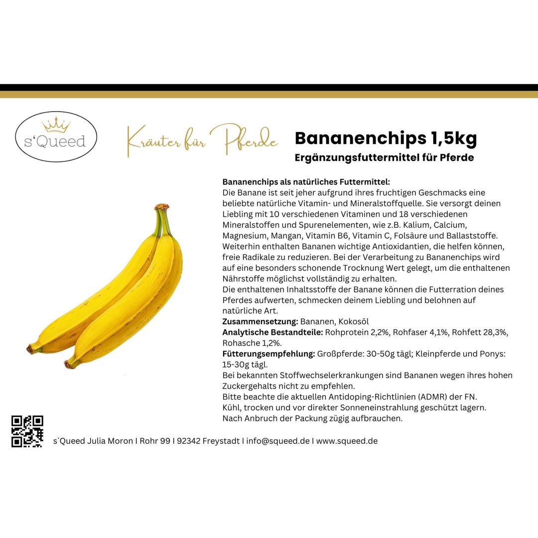 Bananen Chips, getrocknete Bananenscheiben ungesüßt für Pferde
