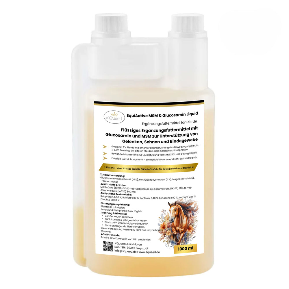 EquiActive MSM & Glucosamin 1000ml + EquiActive Herbal 1kg+ 500g Hagebutten für Pferde Set für den Bewegungsapparat