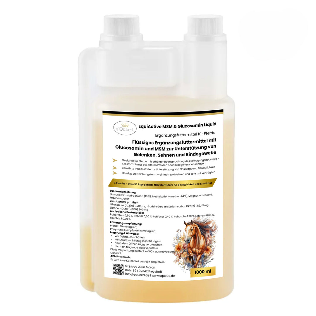EquiActive Teufelskralle Liquid 1000ml + EquiActive MSM & Glucosamin 1000ml + Hagebutten für Pferde 500g für den Bewegungsapparat