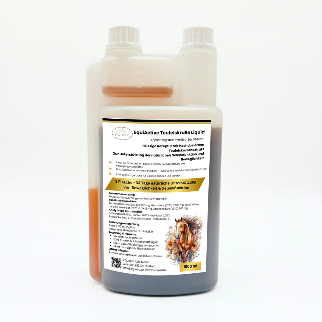 EquiActive Teufelskralle Liquid 1000ml + EquiActive MSM & Glucosamin 1000ml + Hagebutten für Pferde 500g für den Bewegungsapparat