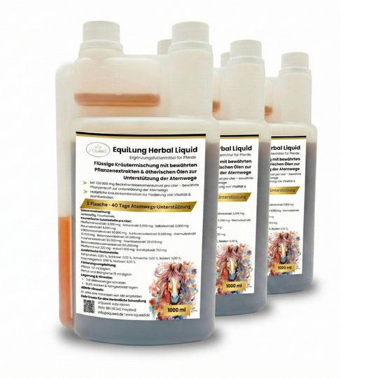 Vorteilspaket 3 × EquiLung Herbal Liquid – Flüssiges Ergänzungsfuttermittel für Pferde bei beanspruchten Atemwegen