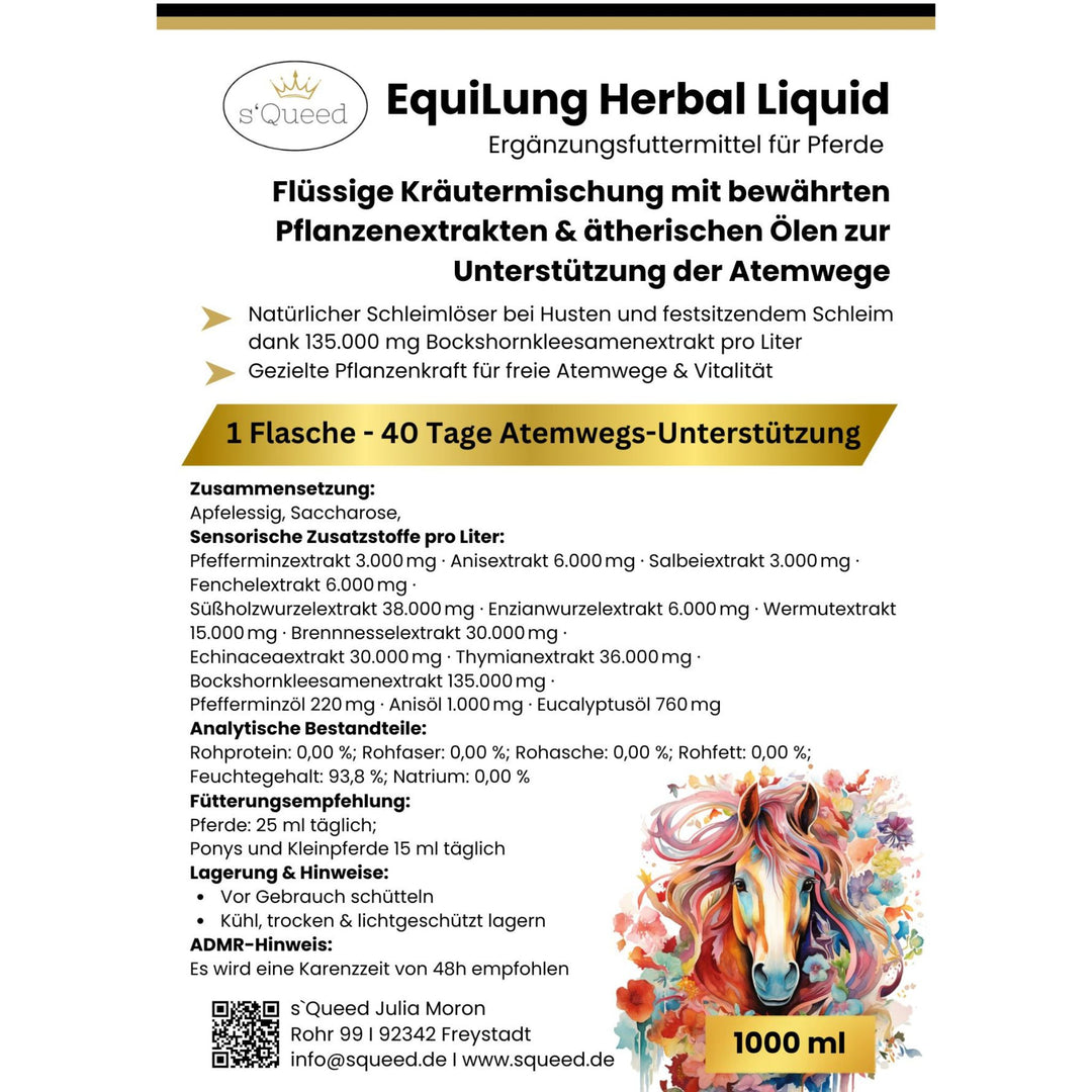 EquiLung Herbal Liquid – Hustenkräuter für Pferde - Schleimlöser Pferd