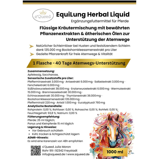 EquiLung Herbal Liquid – Hustenkräuter für Pferde - Schleimlöser Pferd