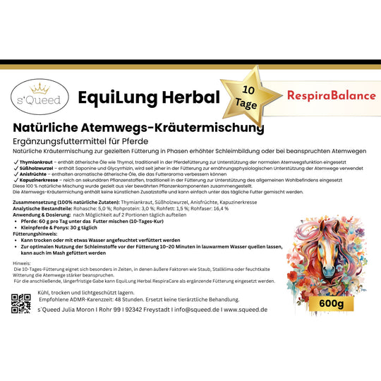EquiLung Herbal RespiraBalance – Kräutermischung für Pferde in Phasen erhöhter Schleimbildung oder bei beanspruchten Atemwegen