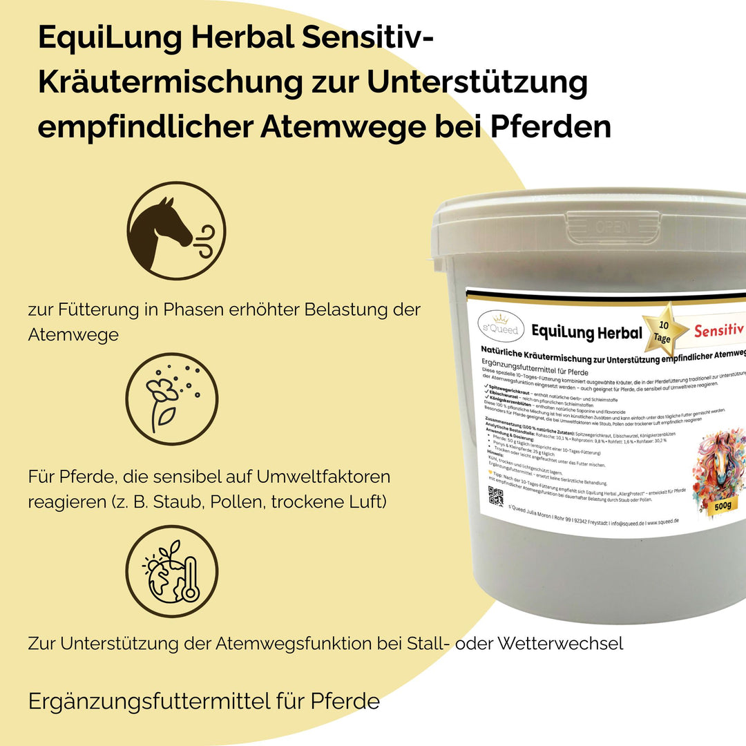 EquiLung Herbal „Sensitiv“ – Hustenkräuter für Pferde zur Unterstützung empfindlicher Atemwege (10 Tage Fütterung)