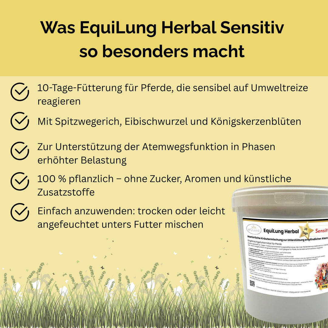 EquiLung Herbal „Sensitiv“ – Hustenkräuter für Pferde zur Unterstützung empfindlicher Atemwege (10 Tage Fütterung)