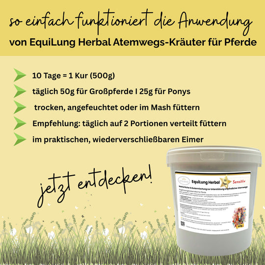 EquiLung Herbal „Sensitiv“ – Hustenkräuter für Pferde zur Unterstützung empfindlicher Atemwege (10 Tage Fütterung)