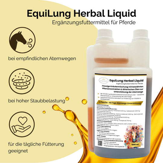 Vorteilspaket 3 × EquiLung Herbal Liquid – Flüssiges Ergänzungsfuttermittel für Pferde bei beanspruchten Atemwegen