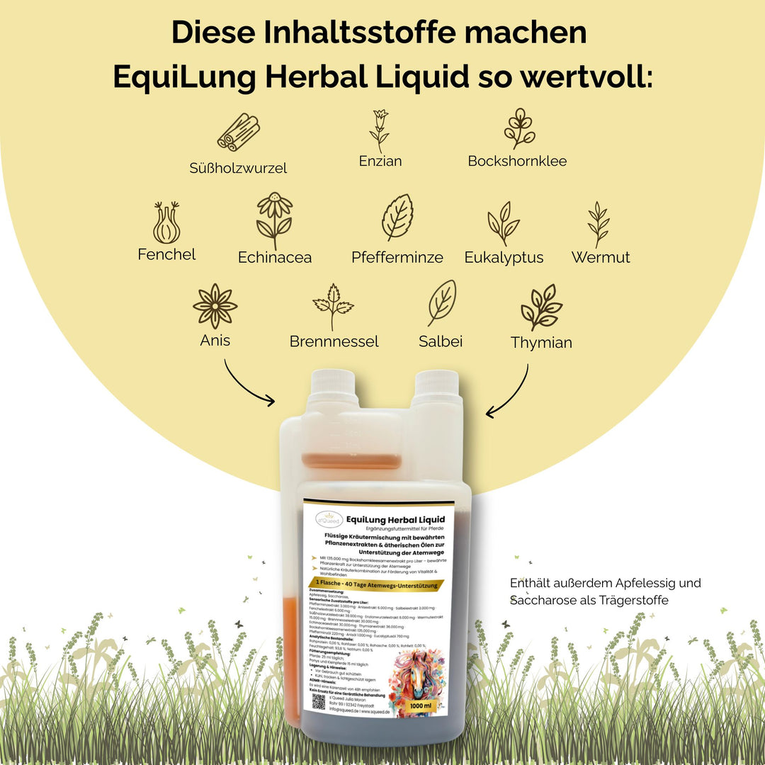 Vorteilspaket 3 × EquiLung Herbal Liquid – Flüssiges Ergänzungsfuttermittel für Pferde bei beanspruchten Atemwegen