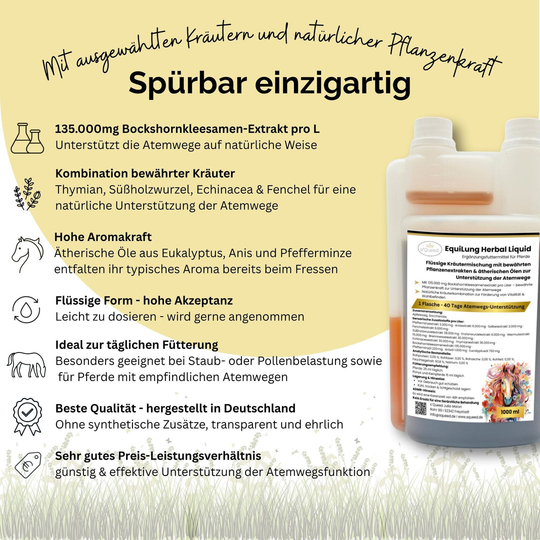 Vorteilspaket 3 × EquiLung Herbal Liquid – Flüssiges Ergänzungsfuttermittel für Pferde bei beanspruchten Atemwegen