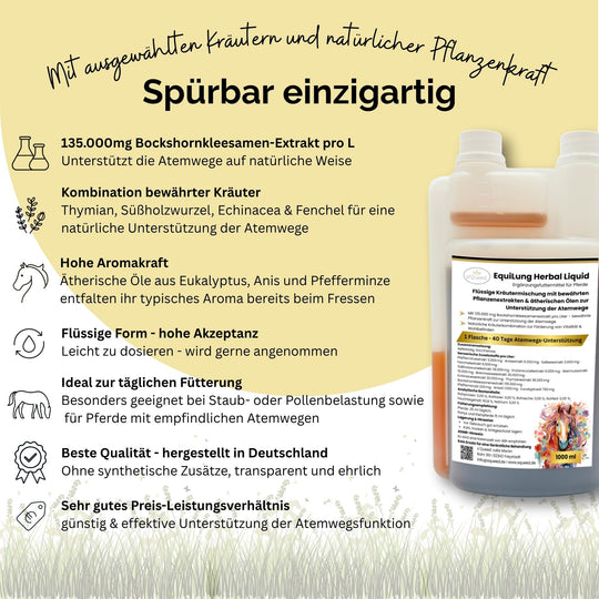 Vorteilspaket 3 × EquiLung Herbal Liquid – Flüssiges Ergänzungsfuttermittel für Pferde bei beanspruchten Atemwegen