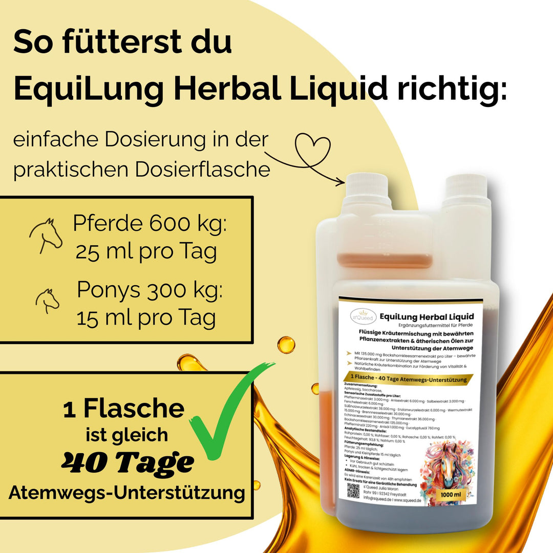 Vorteilspaket 3 × EquiLung Herbal Liquid – Flüssiges Ergänzungsfuttermittel für Pferde bei beanspruchten Atemwegen