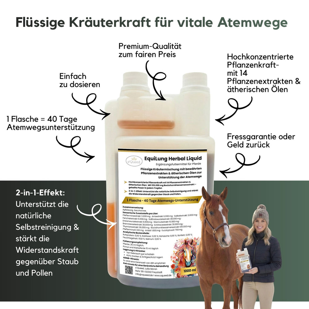 EquiLung Herbal Liquid 1000ml – flüssiges Ergänzungsfuttermittel zur Unterstützung der Atemwege bei Pferden