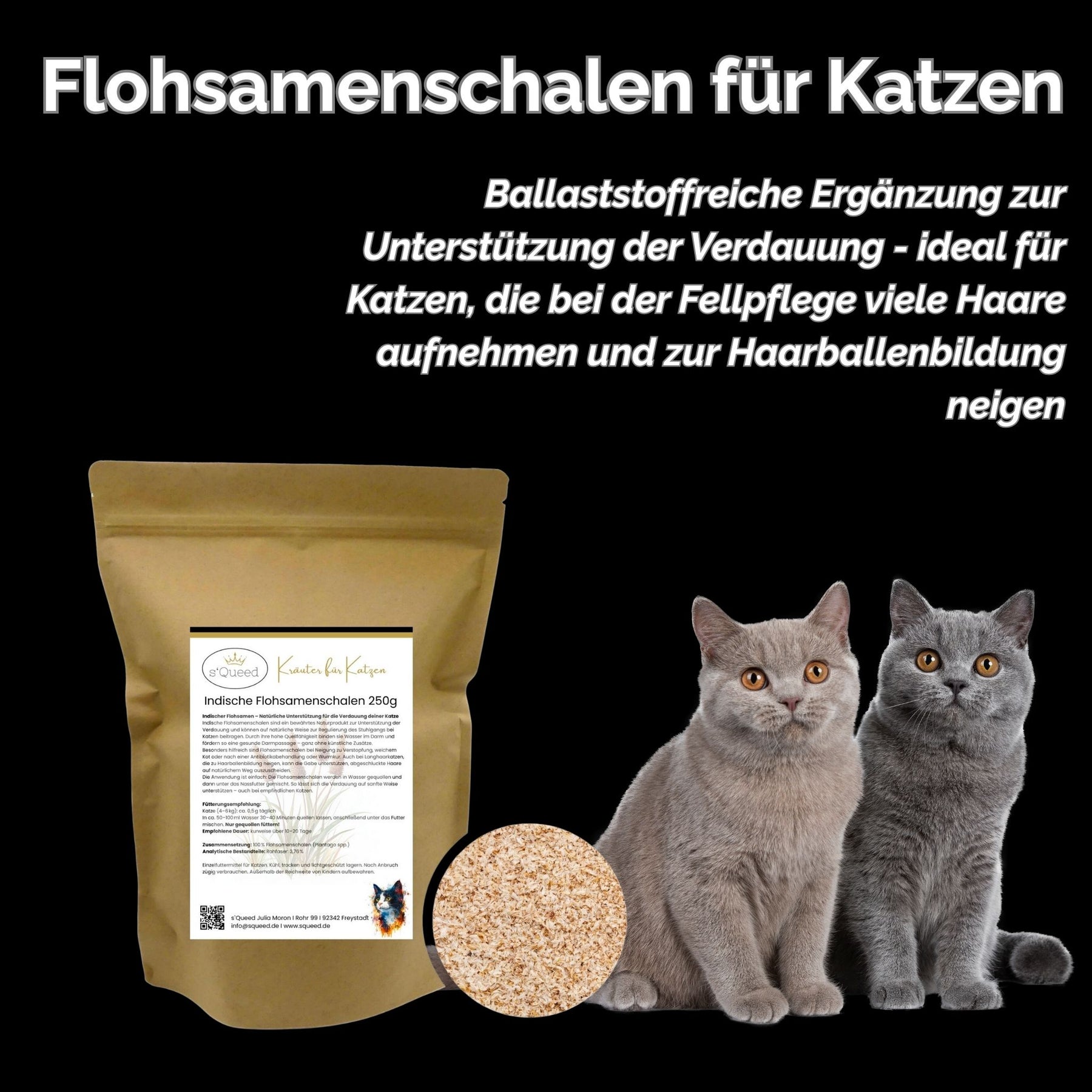 Flohsamenschalen Katze 250g – s`Queed
