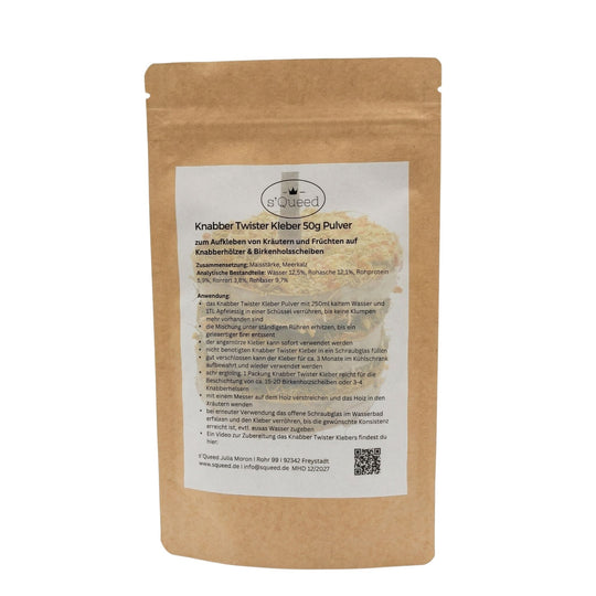 Knabber Twister Kleber 50g zur Beschichtung von Knabber Twister Holzscheiben und Birkenhölzern