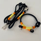 Wunderschönes Set Retriever Halsband und Leine, tiefseeblau, orange, gelb Gr.M Einzelstück