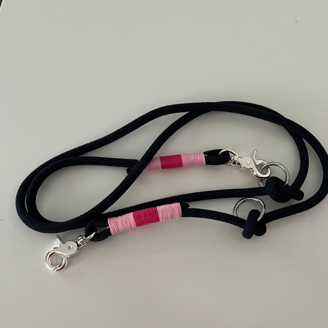 Wunderschönes Set Halsband und Leine, tiefseeblau, rosa, pink, Halsumfang 57cm, Einzelstück