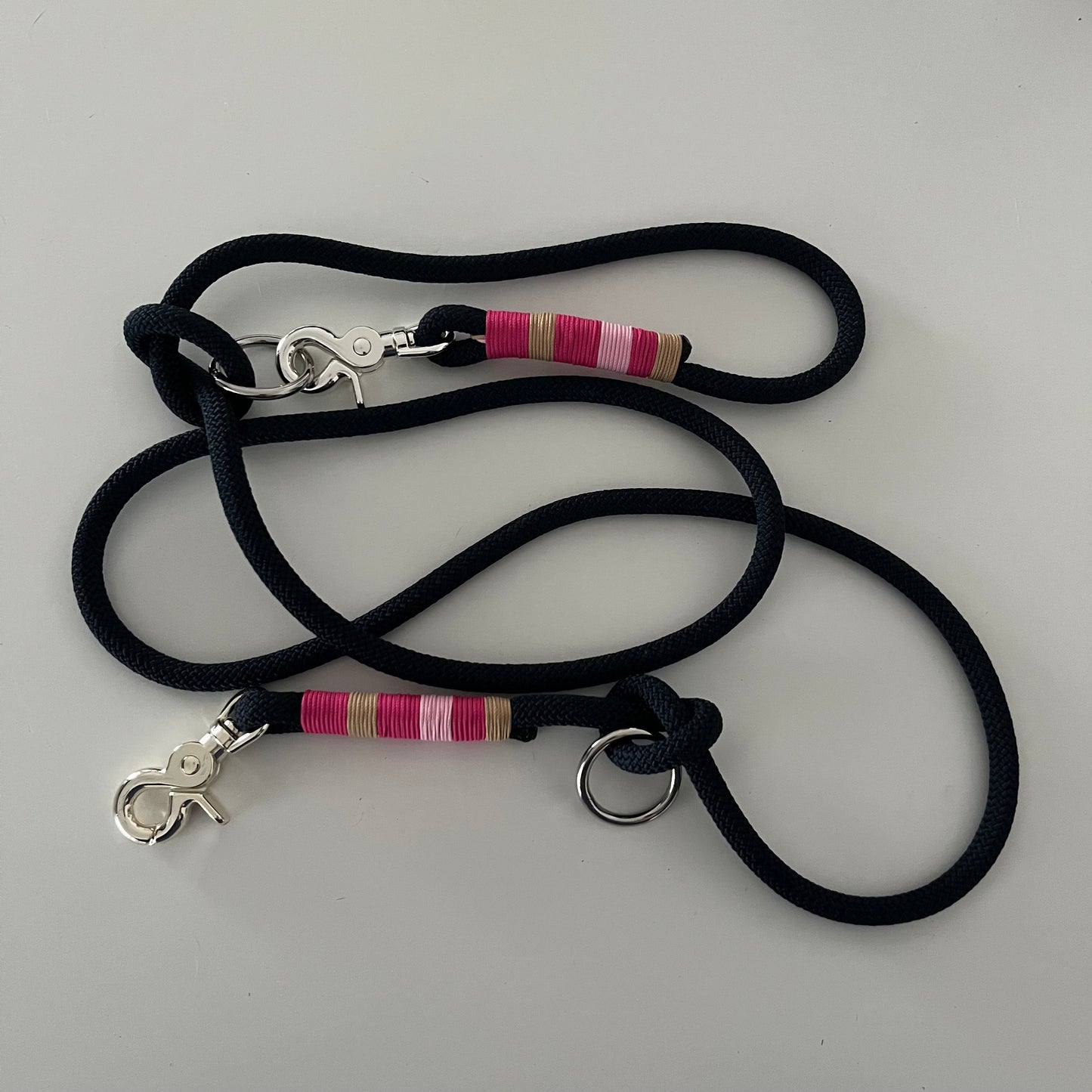 Wunderschönes Set Retriever Halsband und Leine, tiefseeblau, pink, rosa, sand Gr.S Einzelstück