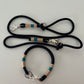 Wunderschönes Set Halsband und Leine, tiefseeblau, aqua, sand, Halsumfang 45 cm, Einzelstück