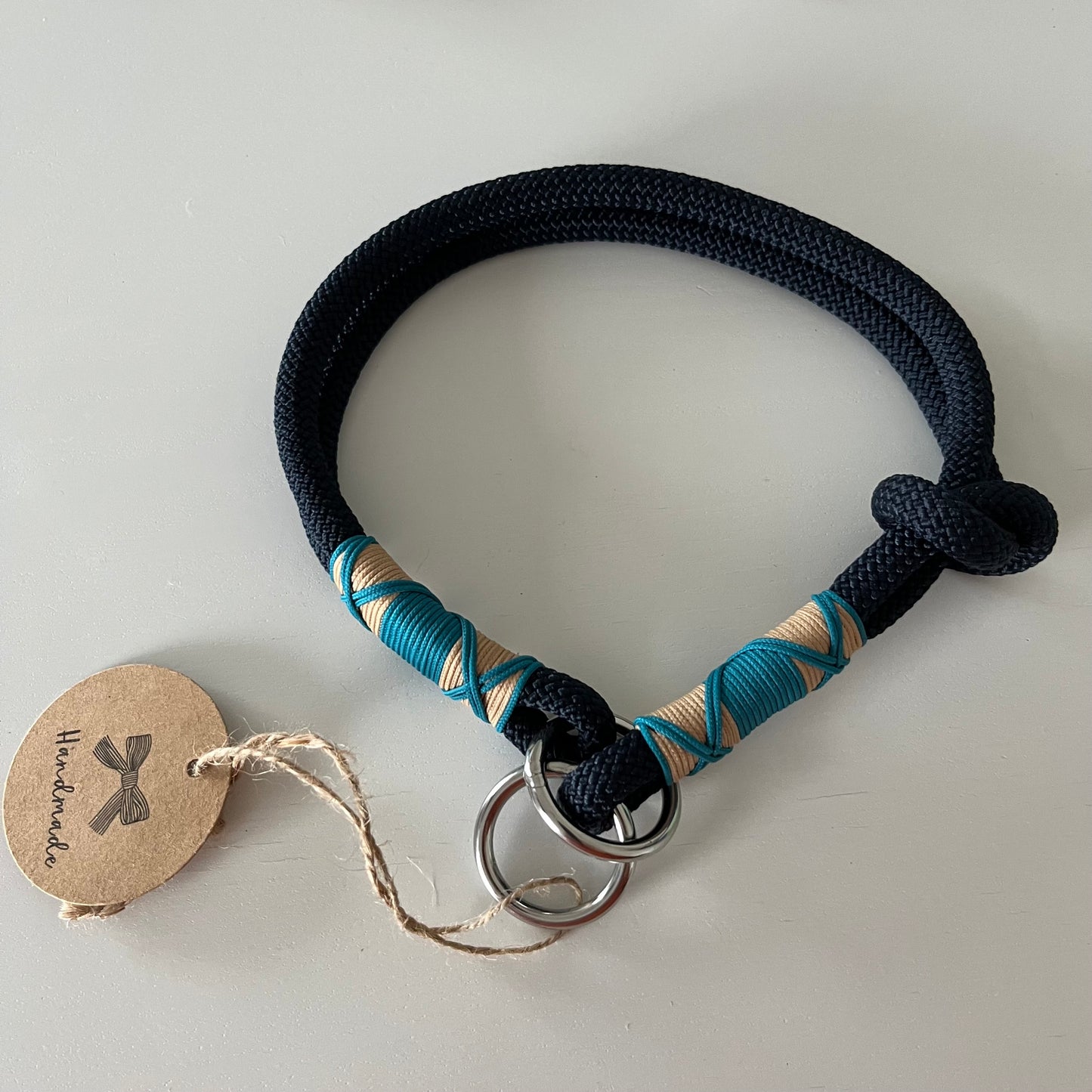 Wunderschönes Set Retriever Halsband und Leine, tiefseeblau, aqua, sand Gr.M Einzelstück