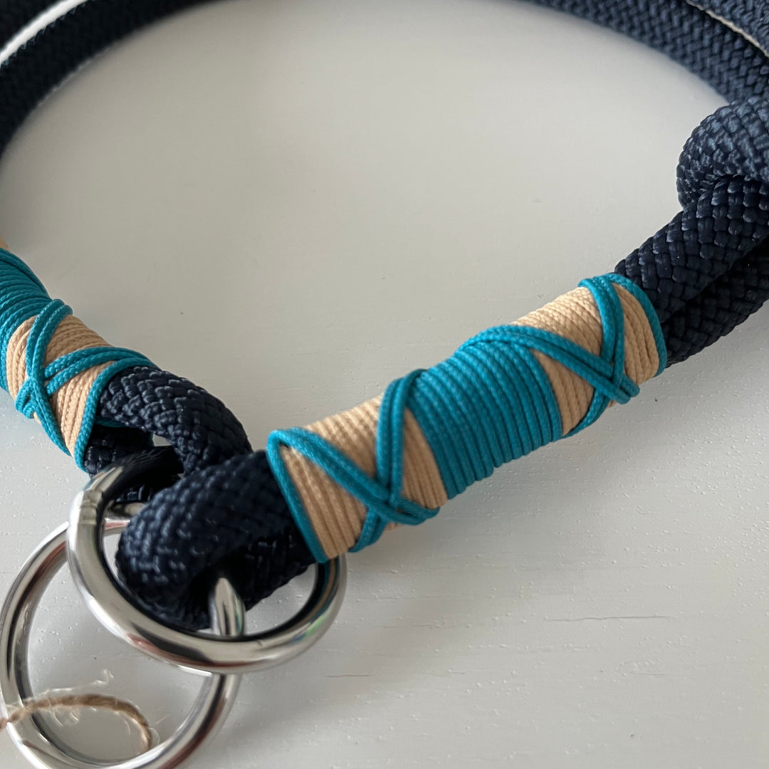 Wunderschönes Set Retriever Halsband und Leine, tiefseeblau, aqua, sand Gr.M Einzelstück