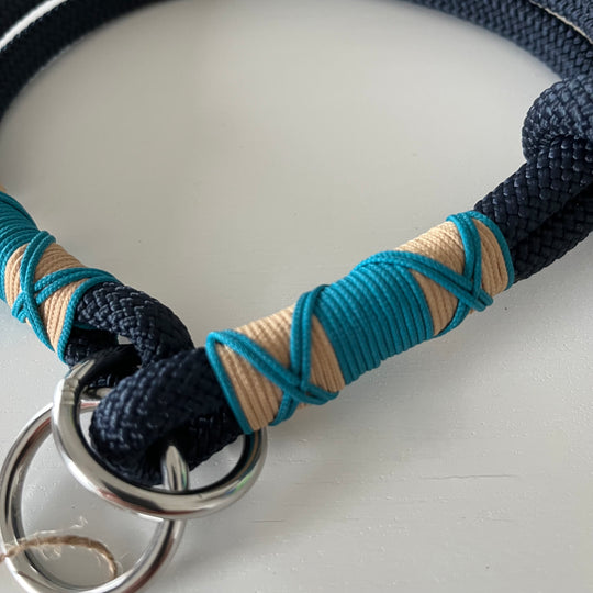 Wunderschönes Set Retriever Halsband und Leine, tiefseeblau, aqua, sand Gr.M Einzelstück