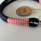 Hundehalsband tiefseeblau, pink, sand Halsumfang 49 cm Einzelstück