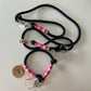 Wunderschönes Set Retriever Halsband und Leine, tiefseeblau, pink, rosa, sand Gr.XXS Einzelstück