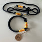 Wunderschönes Set Retriever Halsband und Leine, tiefseeblau, gelb, orange Gr.M Einzelstück