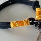 Wunderschönes Set Retriever Halsband und Leine, tiefseeblau, gelb, orange Gr.M Einzelstück