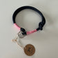 Retrieverhalsband mit Zugstop, tiefseeblau, rosa, pink und sand, Größe M, verstellbar, Einzelstück