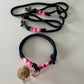 Wunderschönes Set Retriever Halsband und Leine, tiefseeblau, rosa, pink Gr.M Einzelstück