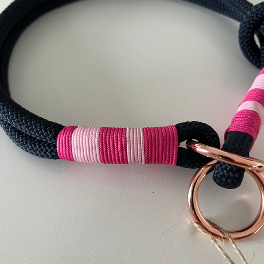 Wunderschönes Set Retriever Halsband und Leine, tiefseeblau, rosa, pink Gr.M Einzelstück