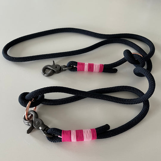 Wunderschönes Set Retriever Halsband und Leine, tiefseeblau, rosa, pink Gr.M Einzelstück