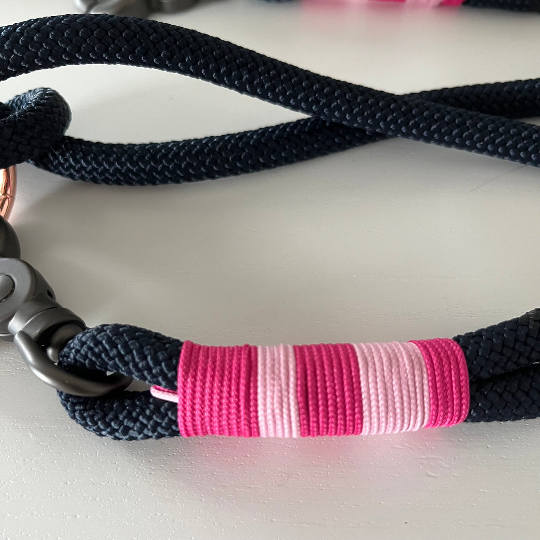 Wunderschönes Set Retriever Halsband und Leine, tiefseeblau, rosa, pink Gr.M Einzelstück