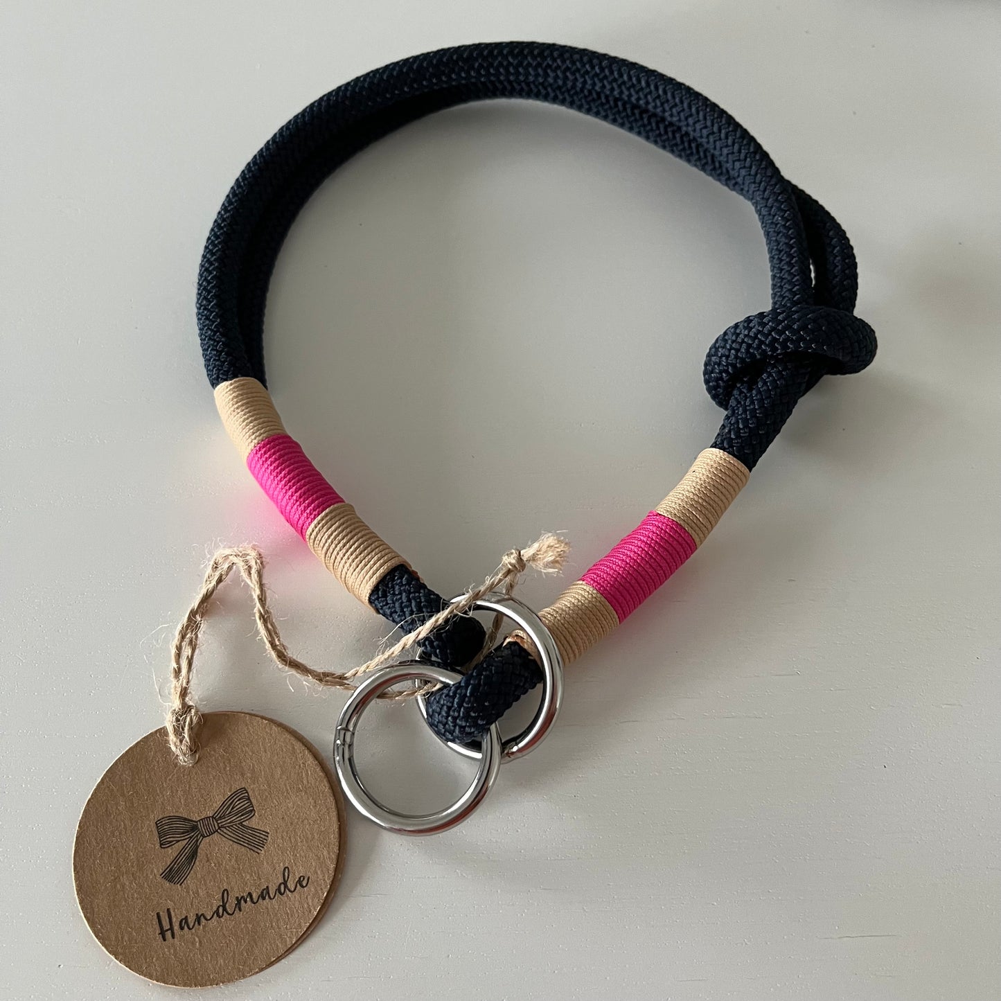 Wunderschönes Set Retriever Halsband und Leine, tiefseeblau, sand, pink Gr.M Einzelstück