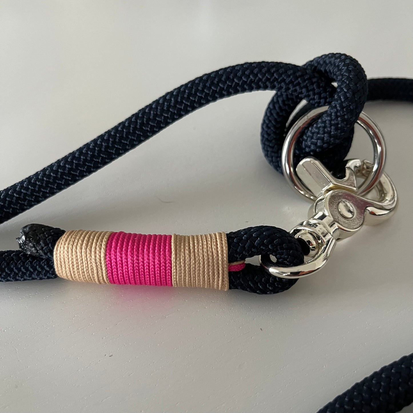 Wunderschönes Set Retriever Halsband und Leine, tiefseeblau, sand, pink Gr.M Einzelstück