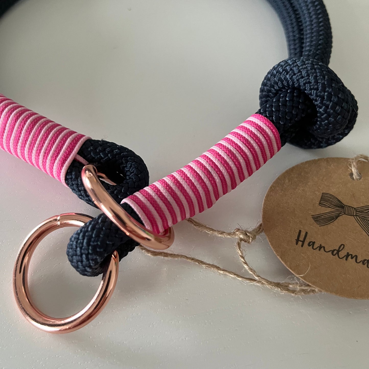 Wunderschönes Set Retriever Halsband und Leine, tiefseeblau, pink, rosa, Gr.M Einzelstück