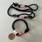 Wunderschönes Set Retriever Halsband und Leine, tiefseeblau, rosa, Gr.S Einzelstück