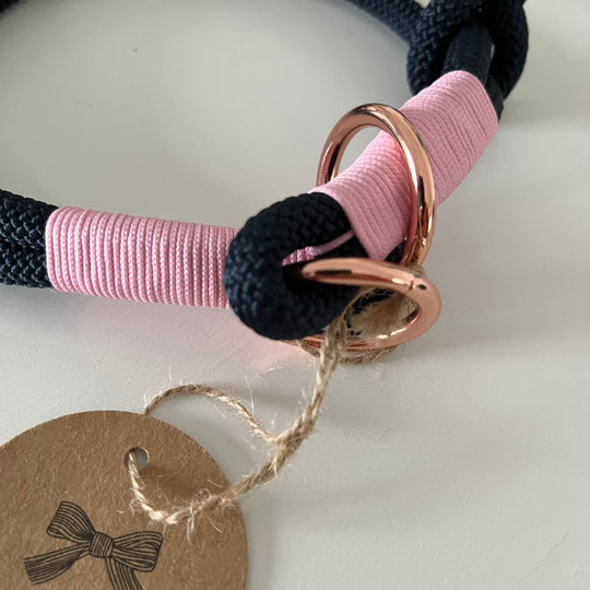 Wunderschönes Set Retriever Halsband und Leine, tiefseeblau, rosa, Gr.S Einzelstück