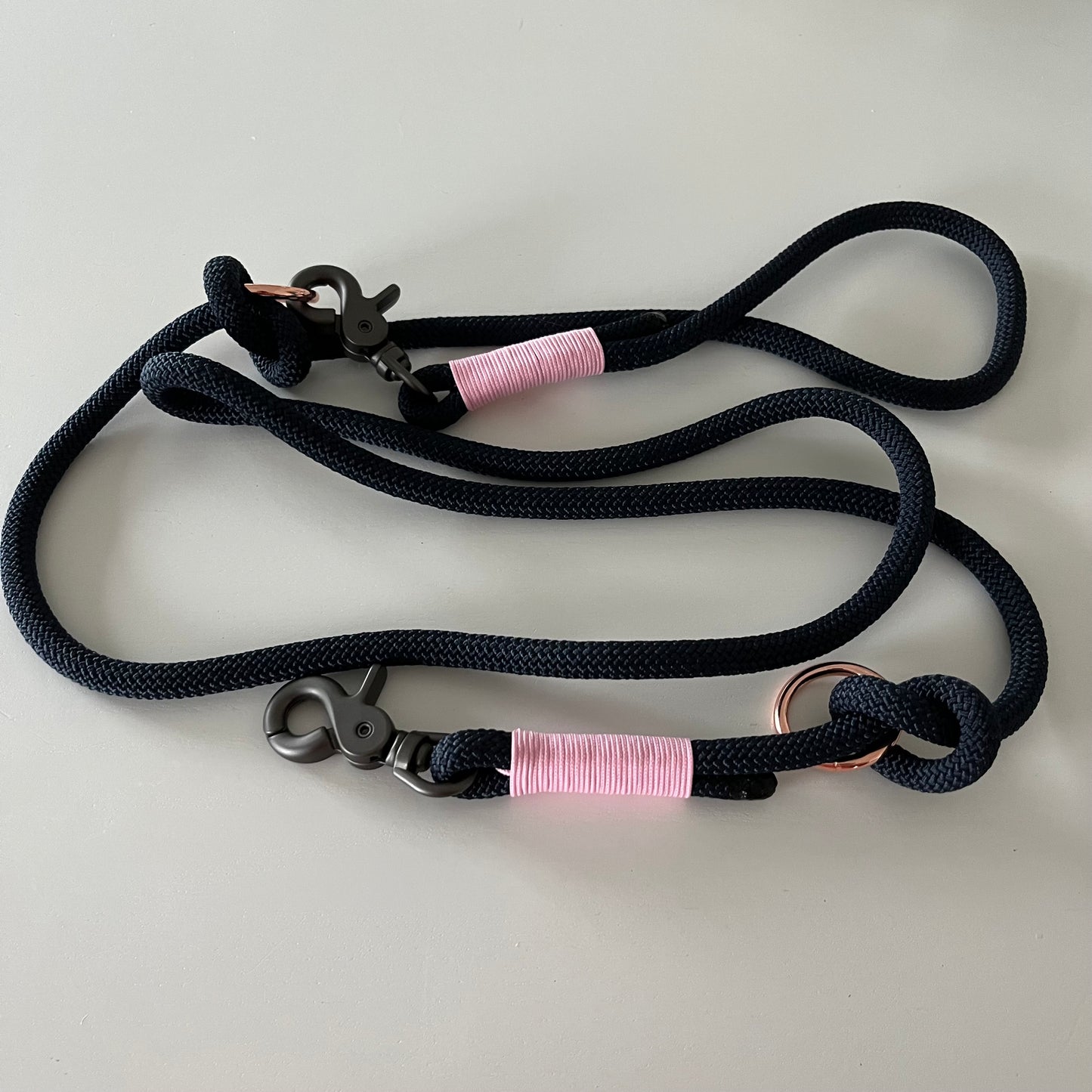 Wunderschönes Set Retriever Halsband und Leine, tiefseeblau, rosa, Gr.S Einzelstück