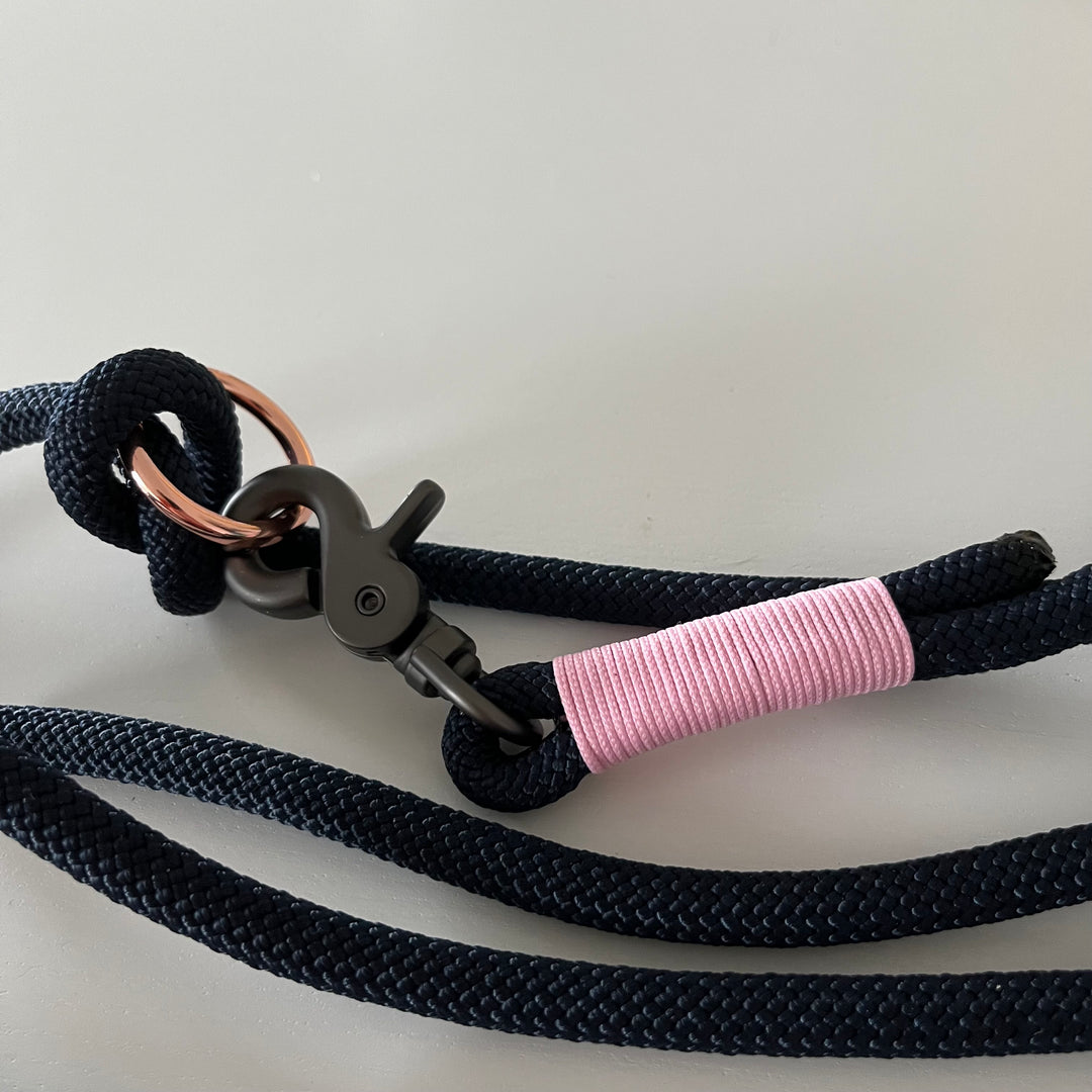 Wunderschönes Set Retriever Halsband und Leine, tiefseeblau, rosa, Gr.S Einzelstück