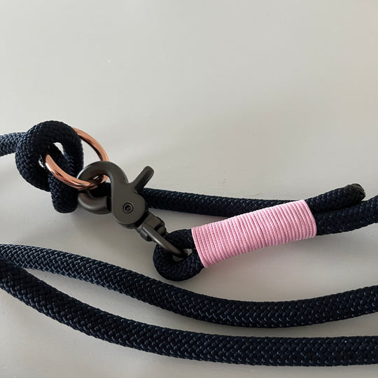 Wunderschönes Set Retriever Halsband und Leine, tiefseeblau, rosa, Gr.S Einzelstück