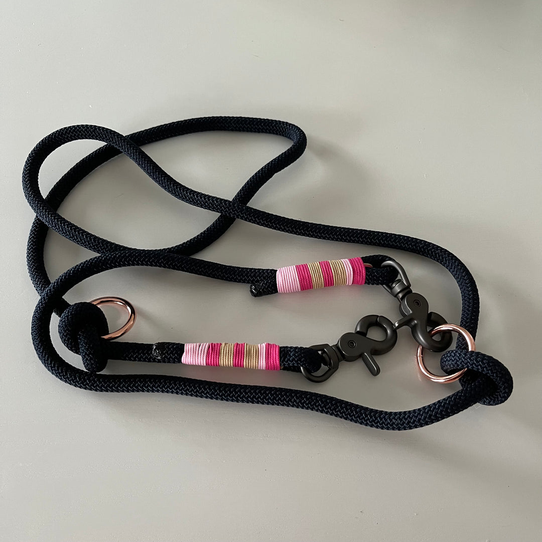 Wunderschönes Set Retriever Halsband und Leine, tiefseeblau, rosa, pink, sand Gr. XL Einzelstück