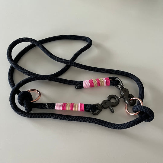 Wunderschönes Set Retriever Halsband und Leine, tiefseeblau, rosa, pink, sand Gr. XL Einzelstück